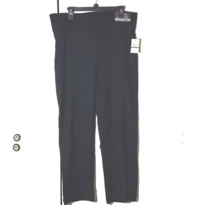 Gloria Vanderbilt- Womens Black Slimming Pull on Dress Trousers Neutral Sz.L